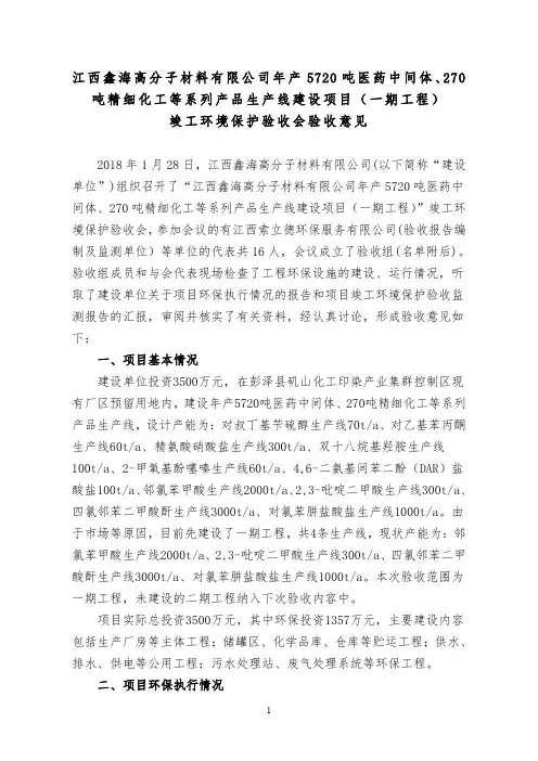 竣工环境保护验收会验收意见