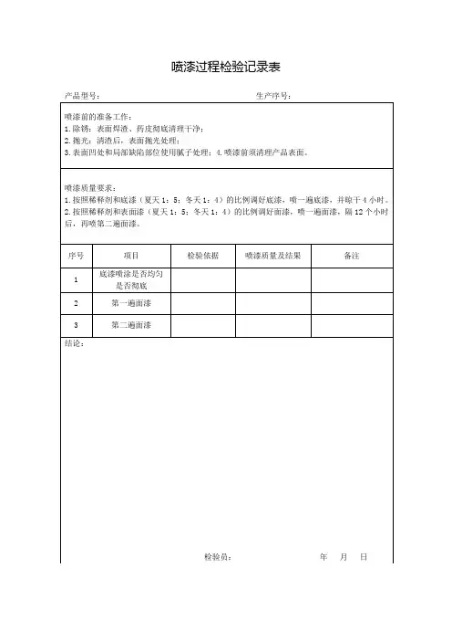 喷漆过程检验记录表 3