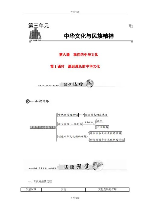 2015-2016高中政治 第六课 第1课时 源远流长的中华文化课堂达标 新人教版必修3