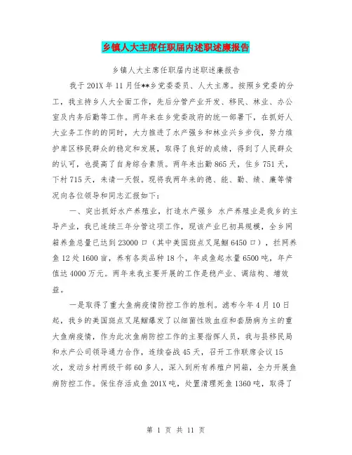 乡镇人大主席任职届内述职述廉报告