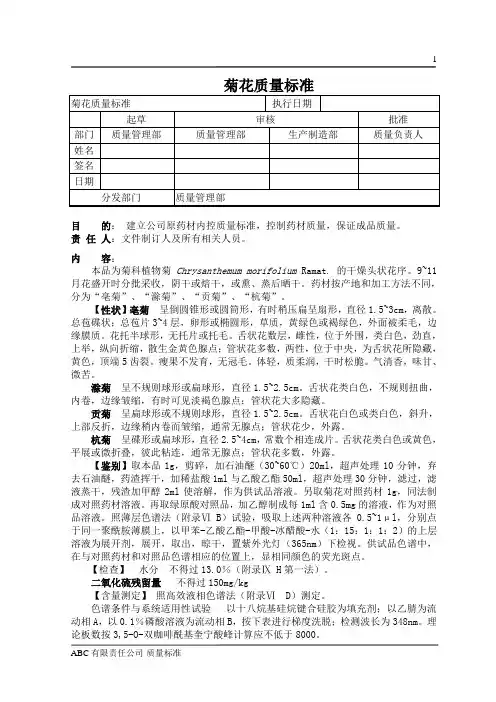 菊花质量标准