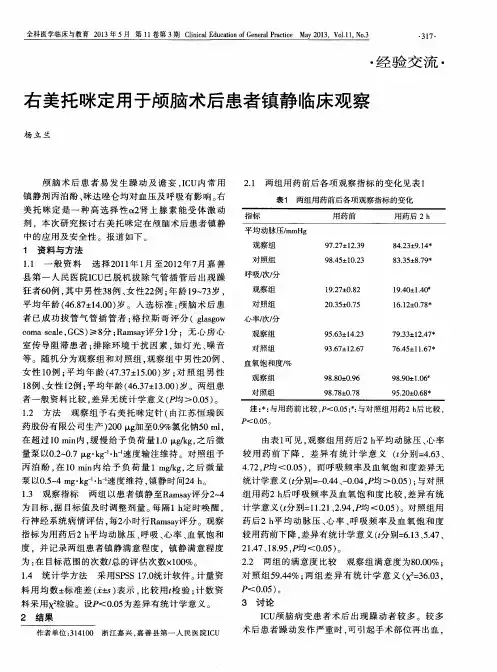 右美托咪定用于颅脑术后患者镇静临床观察