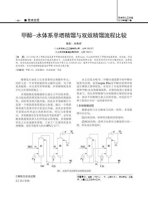 甲醇-水体系单塔精馏与双效精馏流程比较