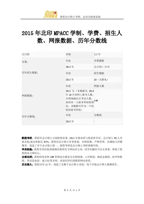 2015年北印MPACC学制、学费、招生人数、网报数据、历年分数线
