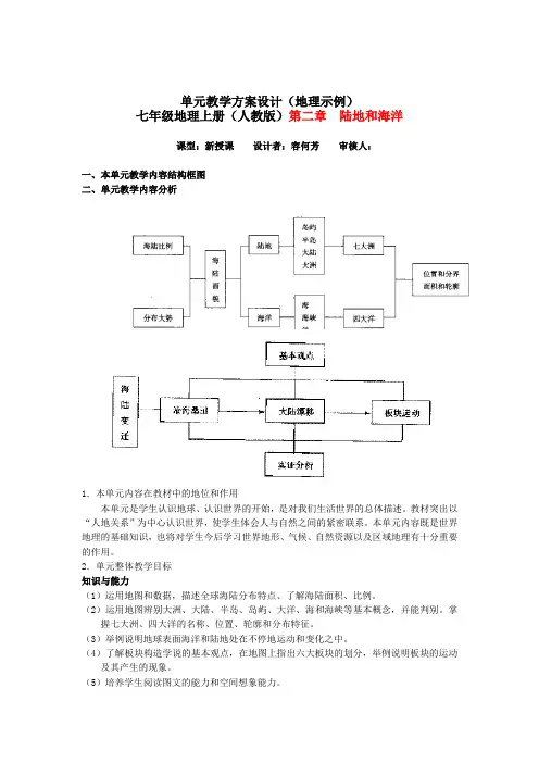 地理教案七年级地理上册 第二章陆地和海洋(模板)