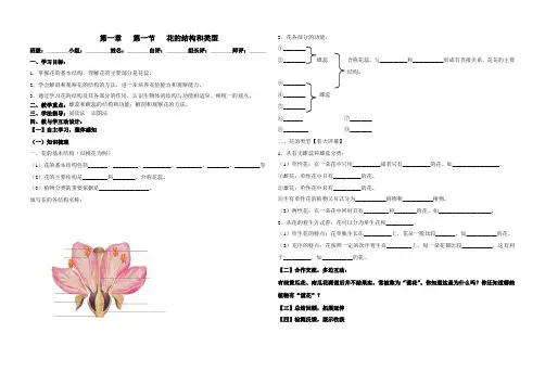 济南版八年级上册生物第四章第一节花的结构和类型学案(无答案)
