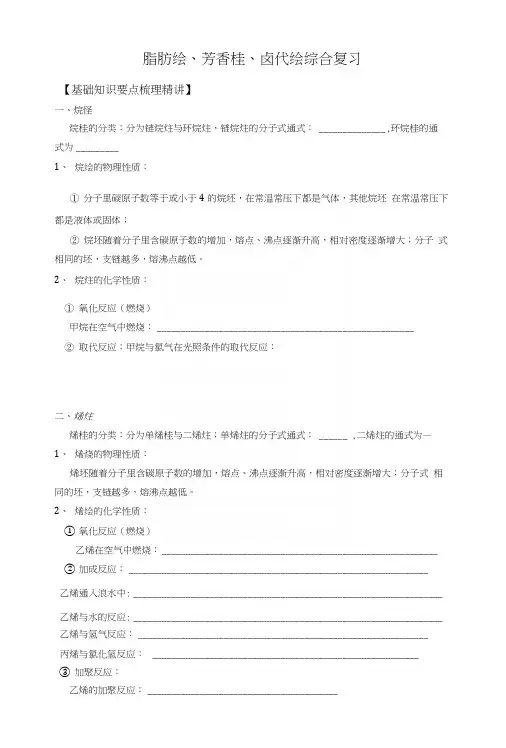 脂肪烃芳香烃与卤代烃综合复习.docx