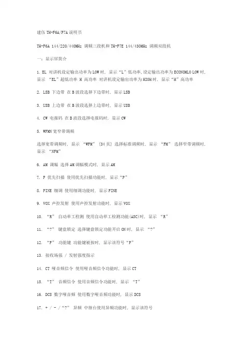 建伍TH F7A 说明书