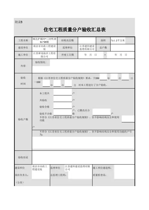 南京住宅工程质量分户验收汇总表