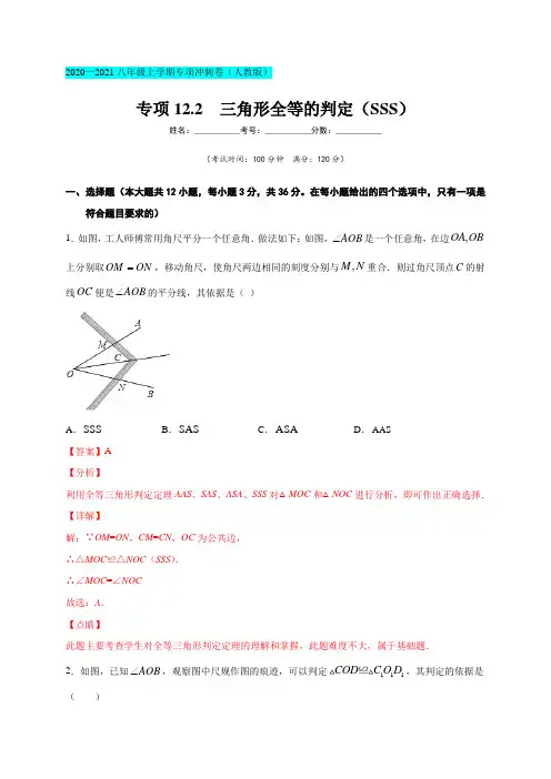 专项12-2  三角形全等的判定(SSS)(解析版)