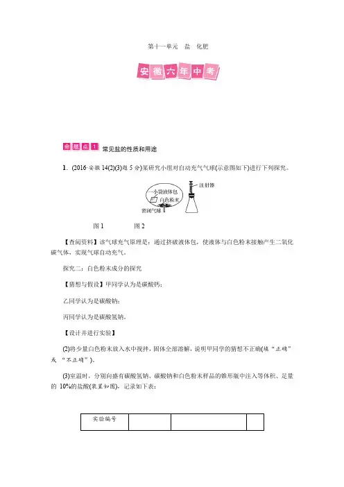 2018年安徽中考化学复习第十一单元盐化肥