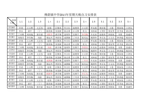 2014年春期晚自习、午休安排表(1)