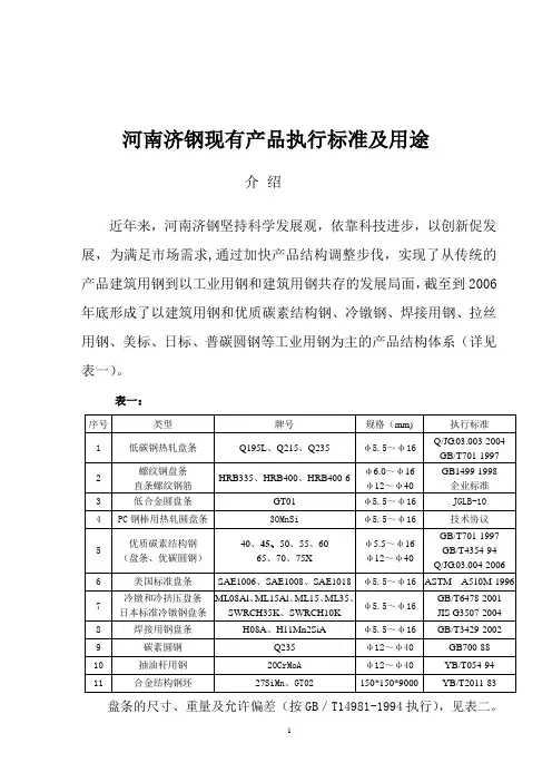 河南济钢产品执行标准及用1