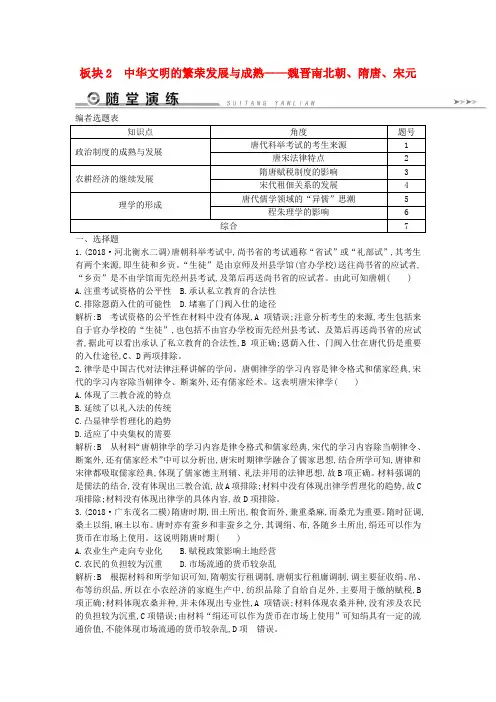 通史版2019届高考历史二轮复习板块2中华文明的繁荣发展与成熟__魏晋南北朝隋唐宋元随堂演练