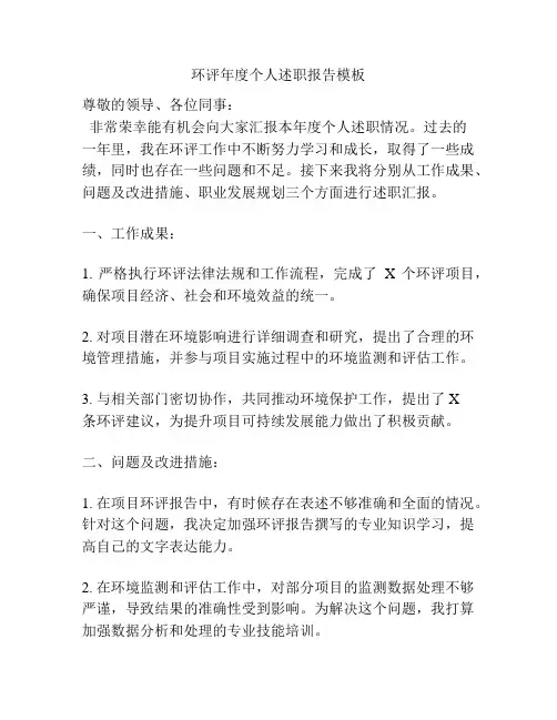 环评年度个人述职报告模板