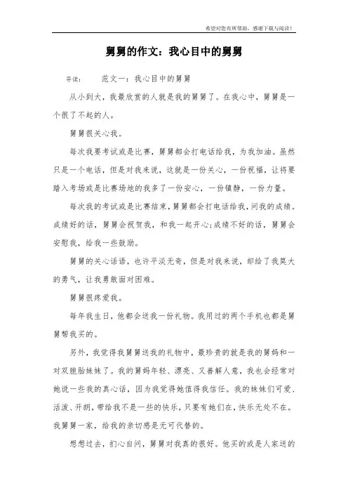 舅舅的作文：我心目中的舅舅