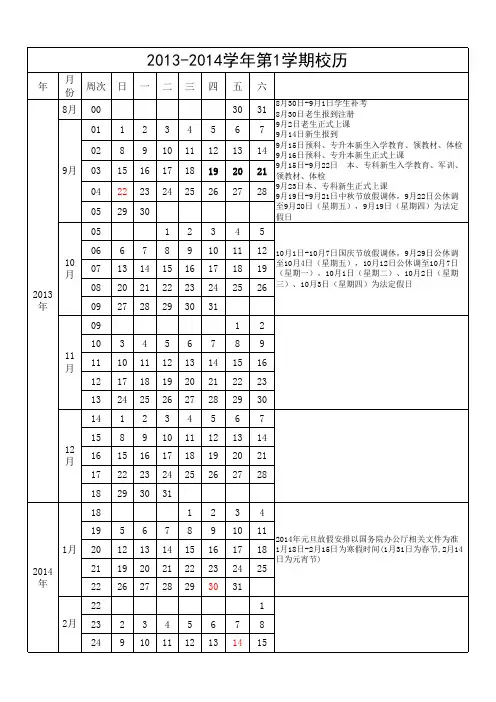 福建农林大学2013-2014校历