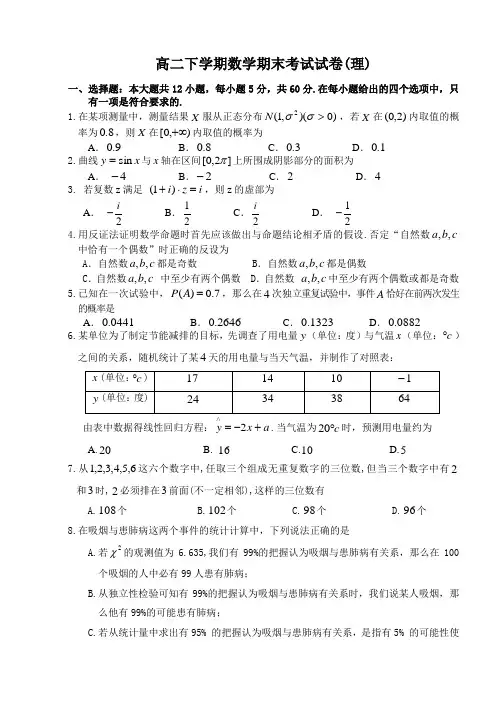高中数学人教A版选修2-1-2-2--2-3综合测试(含答案)高二数学理科
