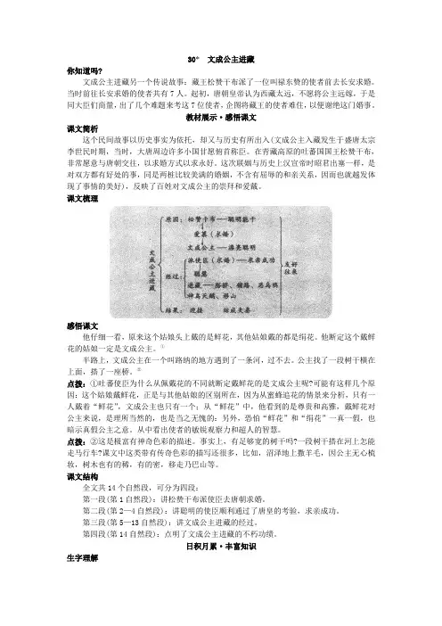 人教新课标小学四年级语文下册同步练习试卷第八册基础讲解 文成公主进藏