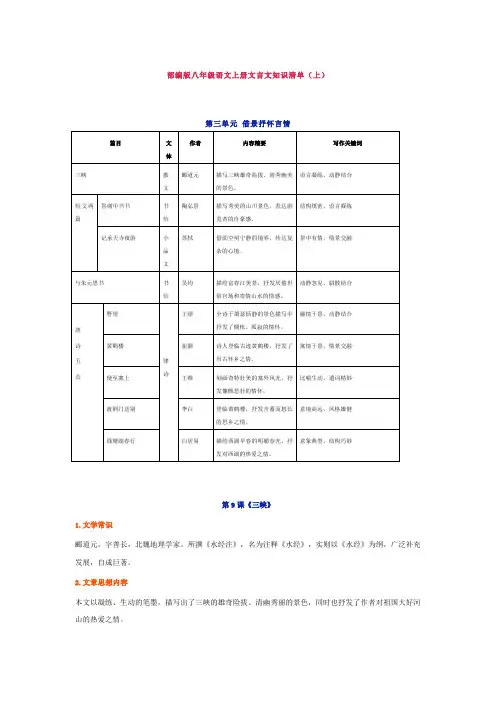 部编版八年级语文上册文言文梳理