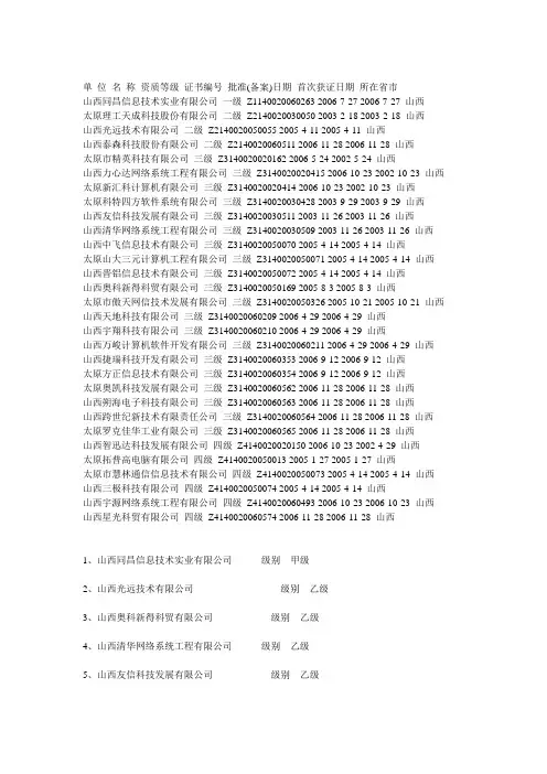 山西系统集成商名录