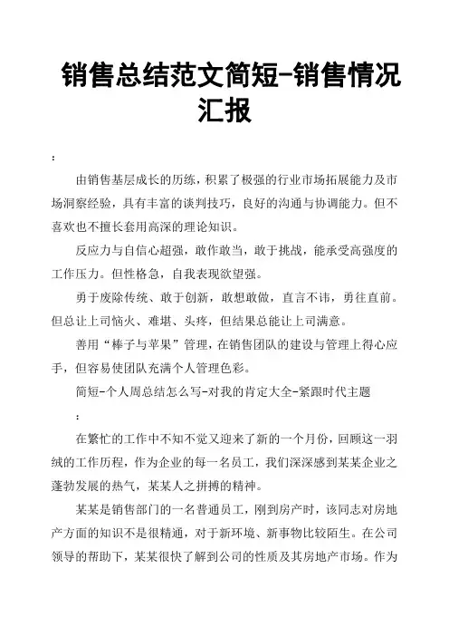 销售总结范文简短销售情况汇报