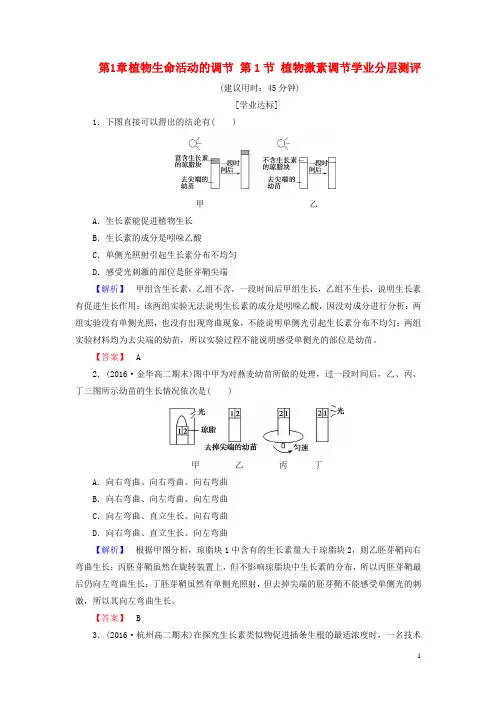 2016-2017学年高中生物第1章植物生命活动的调节第1节植物激素调节学业分层测评浙科版必修3资料