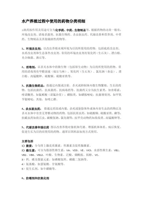 水产养殖过程中使用的药物分类明细