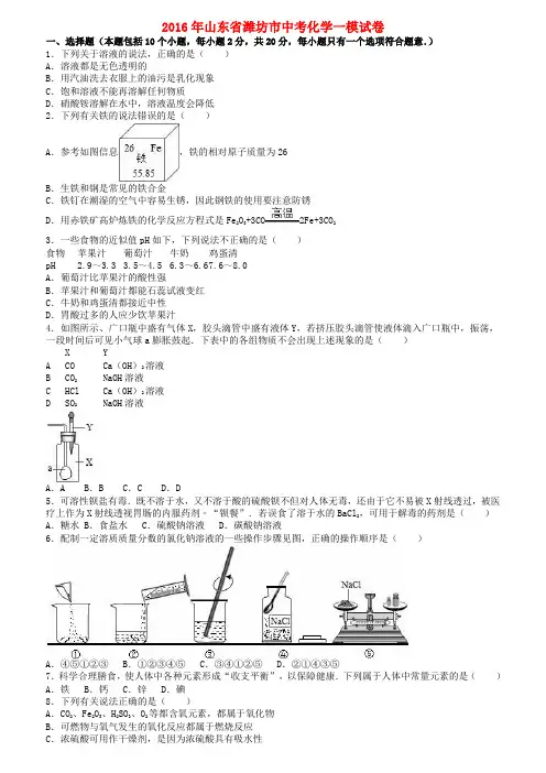 山东省潍坊市中考化学一模试卷(含解析)