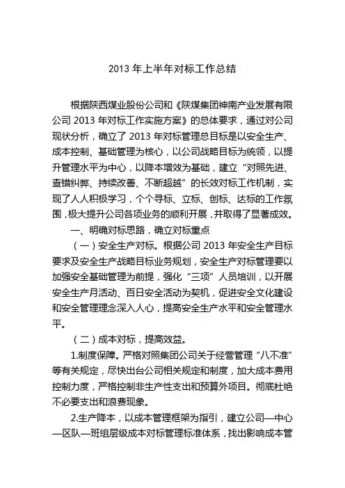 2013年对标工作总结 2