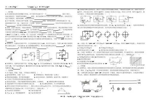 北师大版初三物理上学期期末复习
