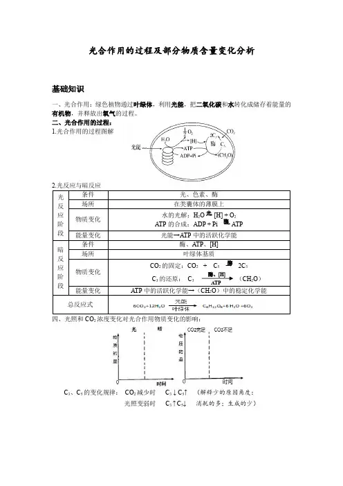 人教版高中生物必修一第五章第四节 光合作用的过程及部分物质含量变化分析(无答案)