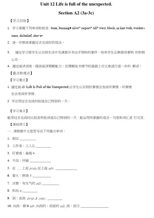 人教版新目标英语九年级上册Unit12Lifeisfulloftheunexpected.Secti