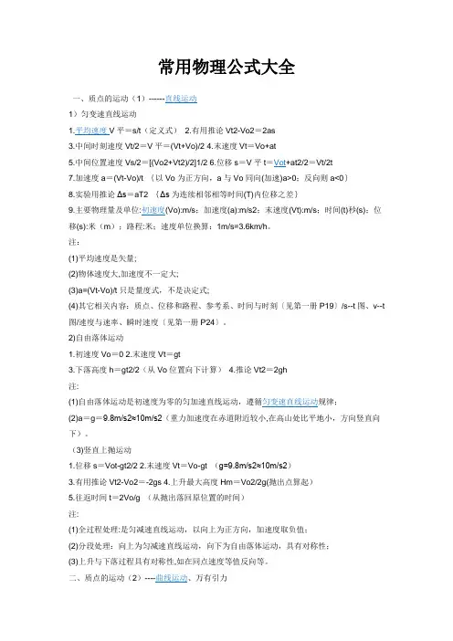 常用物理公式大全