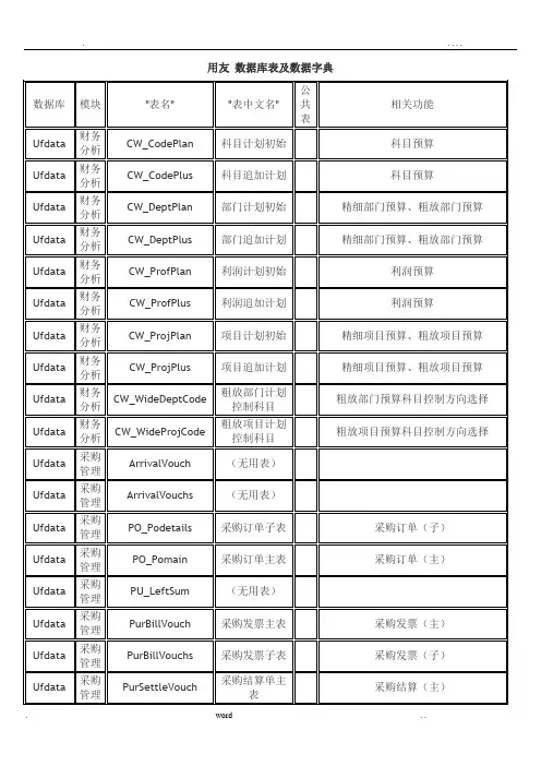 用友数据库表及数据字典