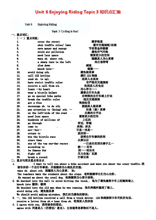 【仁爱版】八年级英语下册：Unit 6 Enjoying Riding Topic 3知识点汇编