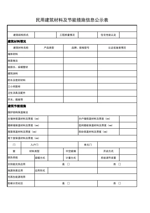 民用建筑材料及节能措施信息公示表