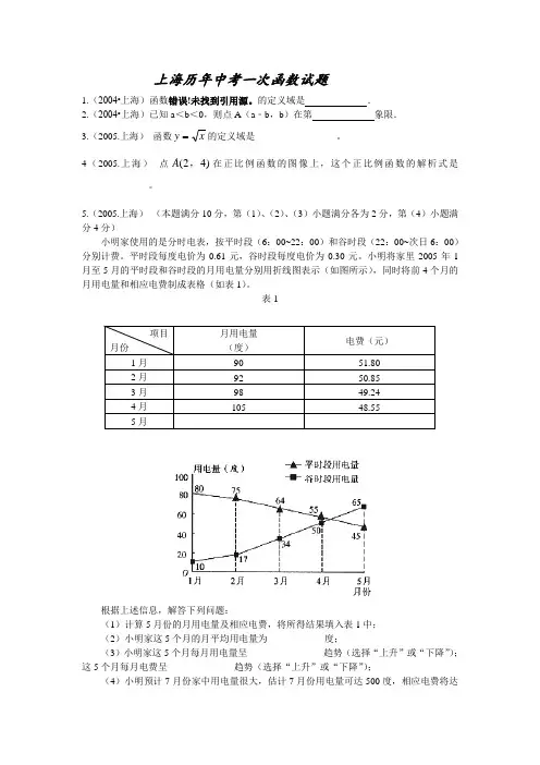 上海历年中考一次函数试题