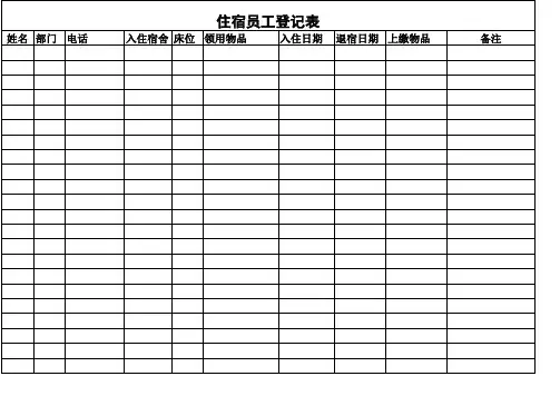 住宿员工登记表