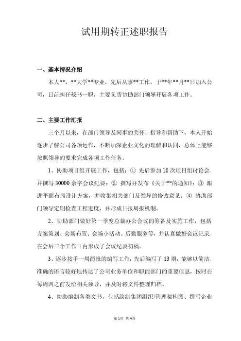 试用期转正述职报告