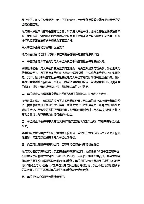 用人单位不签劳动合同的后果