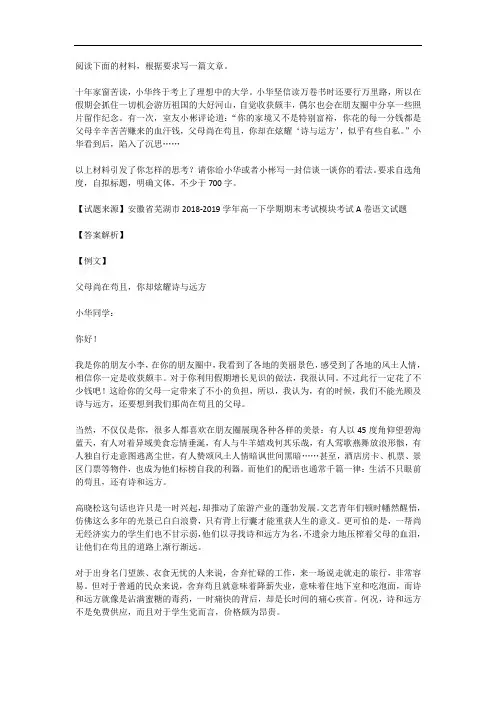 高考语文满分作文范例及解析--父母尚在苟且,你却炫耀诗与远方