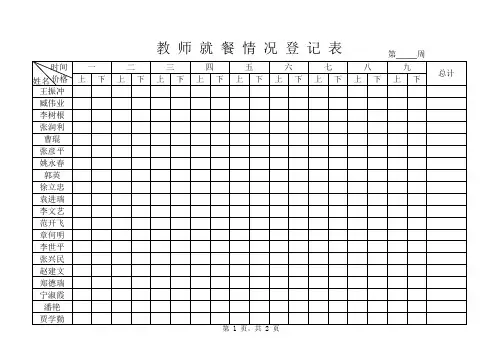 教师就餐情况登记表