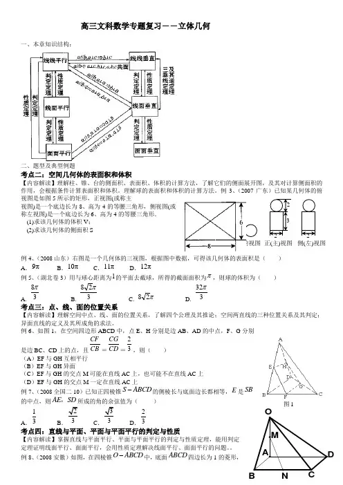高三文科数学专题复习――立体几何