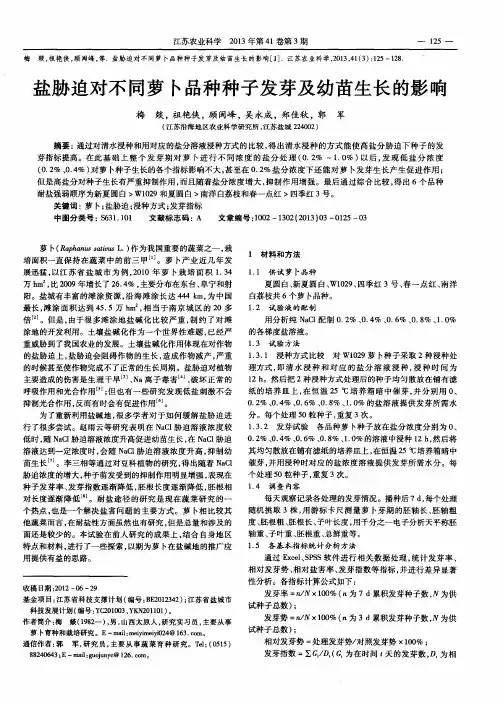 盐胁迫对不同萝卜品种种子发芽及幼苗生长的影响