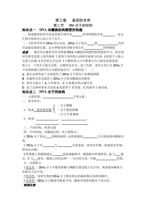人教版高中生物必修二第三章第二节DNA分子的结构学案