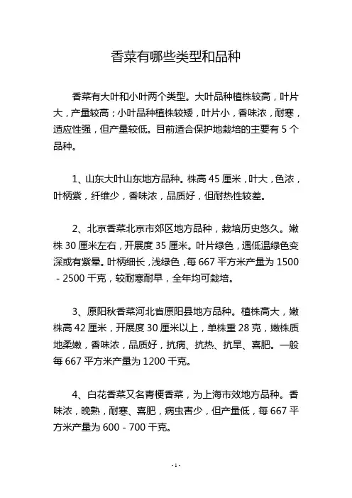 香菜有哪些类型和品种