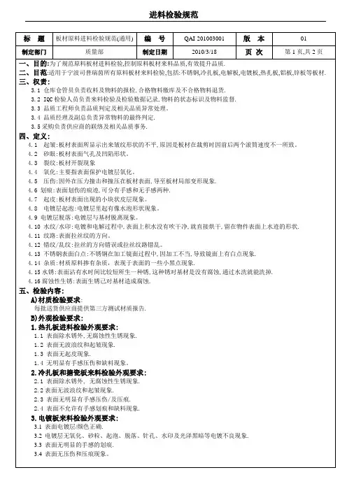 板材类进料检验规范