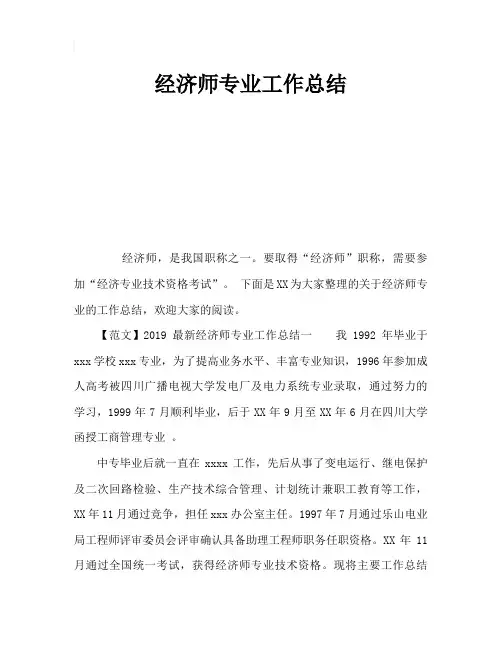 经济师专业工作总结