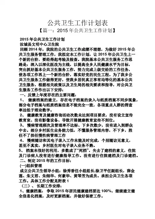 公共卫生工作计划表